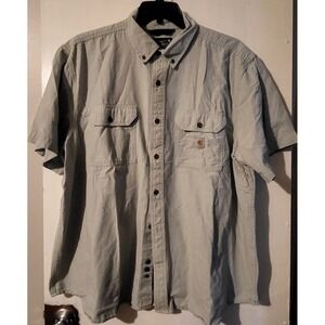 Carhartt Men's 2XL Loose Fit Short Sleeve Work Shirt – Beige/Gray, Button Front